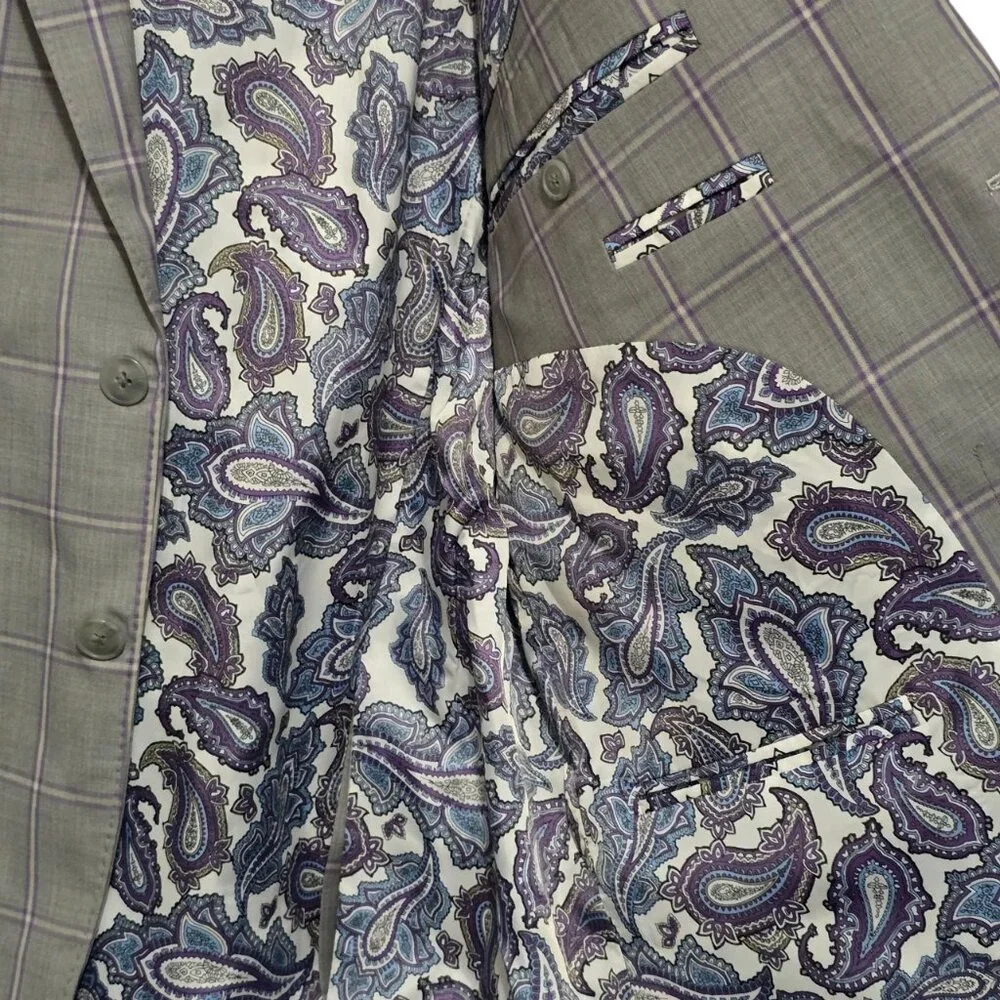 Men's Custom Tailored Grey Purple & White Plaid 2 Button Sports Jacket Blazer